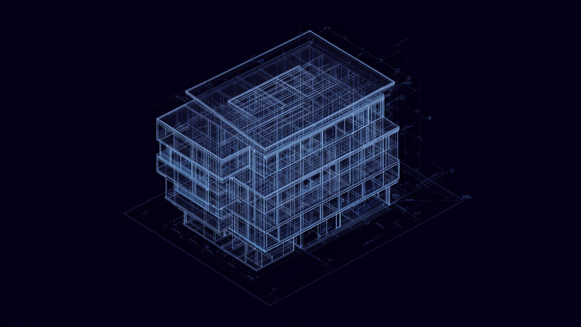 Modelo BIM isométrico de um edifício